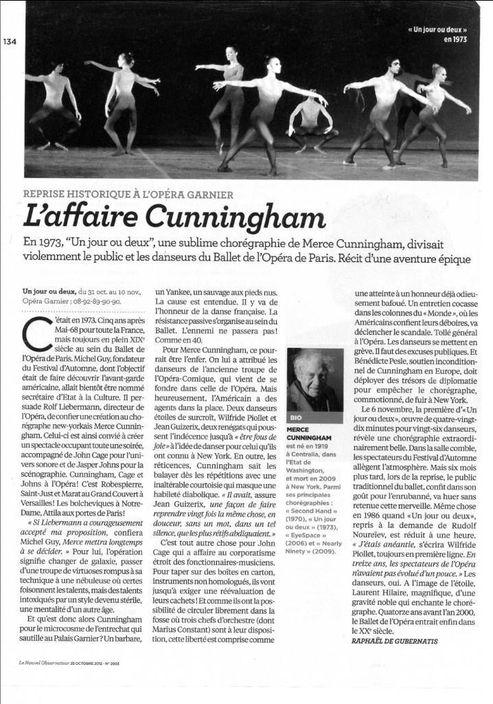 “The Cunningham Affaire” article in Le nouvel observateur (October 2012)