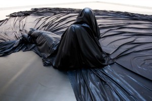 ccap_cloth4_web-1 (Franco photo 3) cloth (under cover) by Cristina Caprioli. Photo: Håkan Larsson. Dancers: Emelie Johansson & Cilla Olsen. Premiered April 12, 2011 at Moderna Museet, Stockholm.